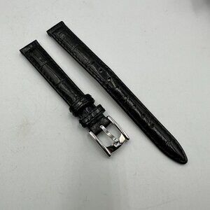 Ecclissi Watch Band Women Black Patent Leather Thin Skinny Wristwatch 12MM